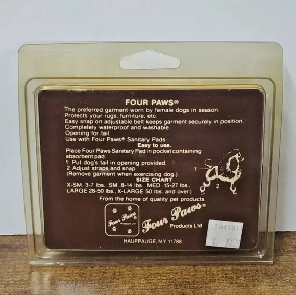 Four Paws Vintage Female Dog Sanitary Garment Black XS, (3-7 Lbs), NOS - Picture 2 of 3